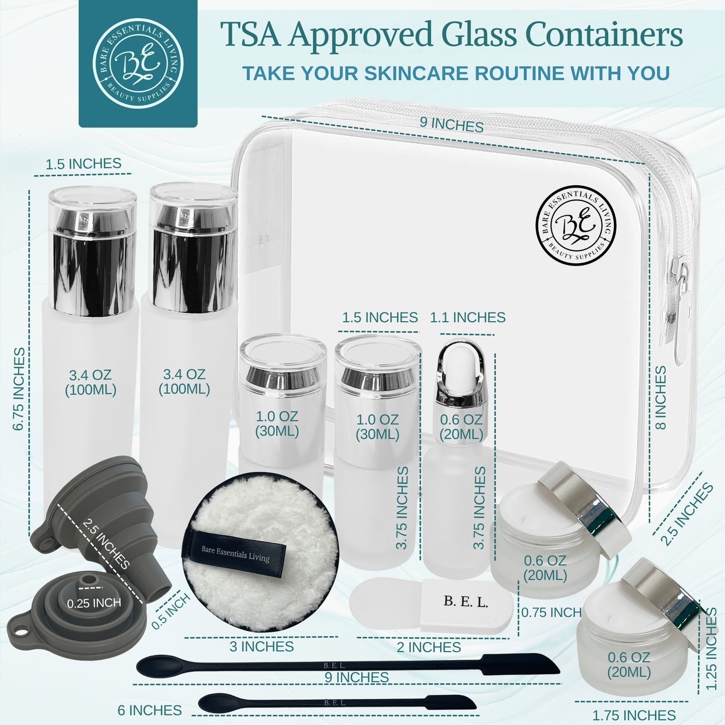 14 Pcs Travel Skincare Containers Set - Glass