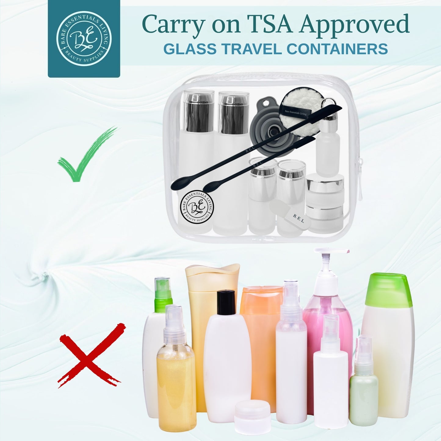 14 Pcs Travel Skincare Containers Set - Glass