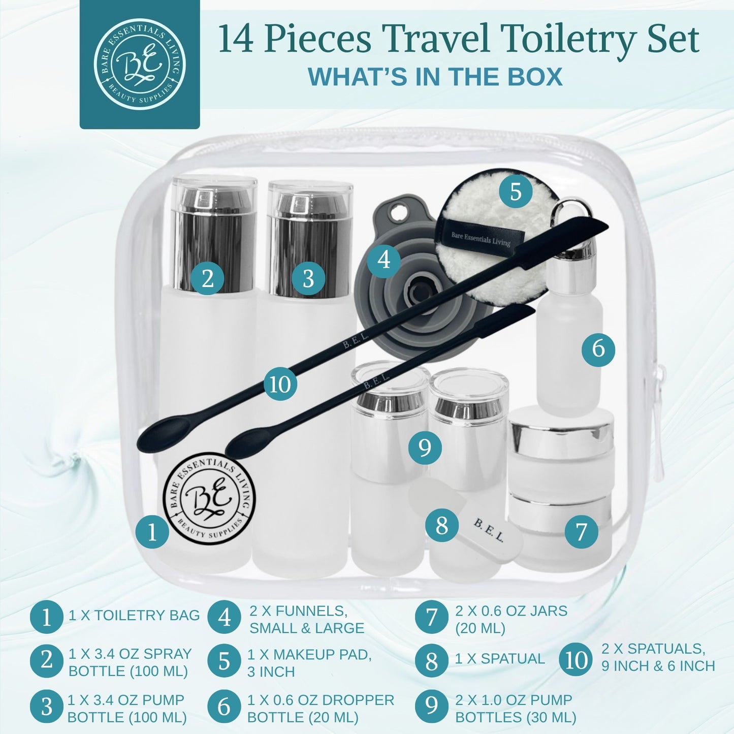 14 Pcs Travel Skincare Containers Set - Glass