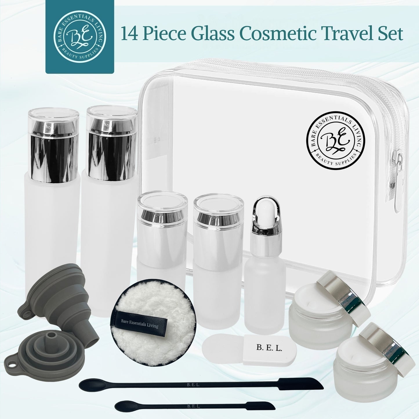 14 Pcs Travel Skincare Containers Set - Glass